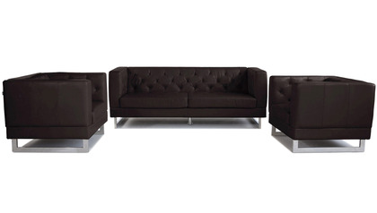 Zeta Sofa Set with 2 Armchairs - Espresso